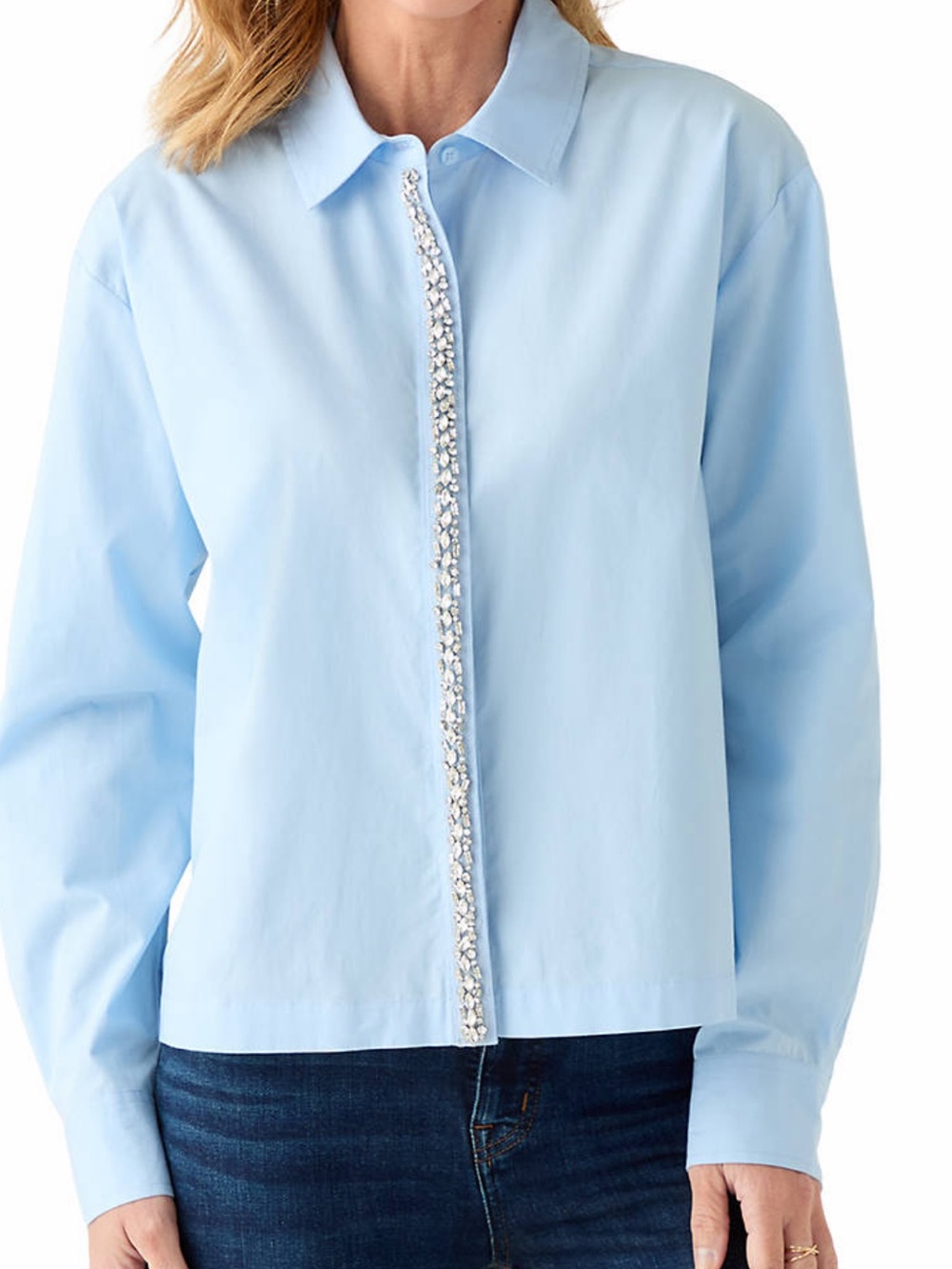 Embellished Front Button-Down Shirt - Women
